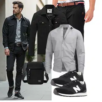 Tapered Outfit mit Schwarz/Khaki/Orange/Dunkelgrau Indicode "Freizeit Outfit"