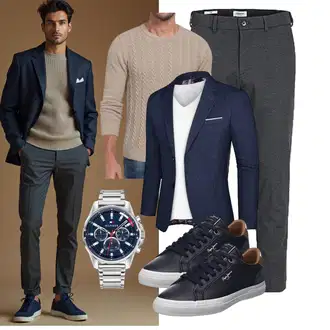 Tapered Outfit mit Dunkelgrau/Hellgrau/Dunkelblau/Grau Jack & Jones "Freizeit Outfit"