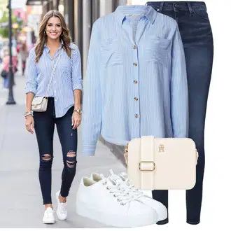 Outfit sa Krem/Bijela Obuća Tenisice s patentnim zatvaračem sa strane/Tanka tenisica/Platnena tenisica/Kožna tenisica/Niska Tenisica Paul Green "Lagani outfit"