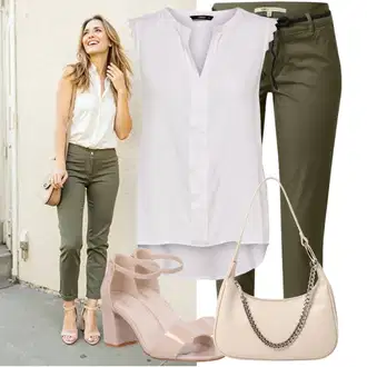 Festival Outfit sa Pink/Smeđa/Bež Sandala na Petu/Sandalice s blok petom/Sandala s petom About You "Nagyszerű szabadidős megjelenés"Look: Gala, 30. rođendan, Koncer, Malle, Festival, Posebne prigode