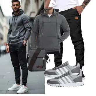 Outfit mit Sport Hoodie/Fleece Pullover/Pullover mit Reißverschluss/KapuzenPullover "Freizeit Outfit"
