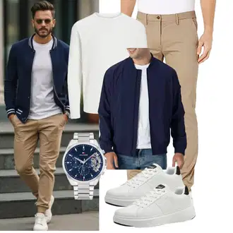 Outfit mit Dunkelblau/Blau Ripstopjacke/Nylonjacke/Uniformjacke/Fliegerjacke/Bomberjacke Rdruko "Freizeit Outfit"