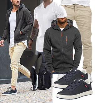 Outfit mit Sport Hoodie/Pullover mit Reißverschluss/KapuzenPullover Loalirando "Freizeit Outfit"