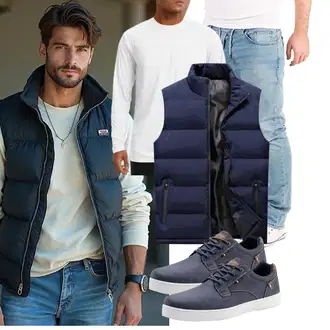7/8-lang Outfit mit Dunkelblau/Blau Reiseweste/Sport Weste/Funktionsweste/Trachtenweste/Kunstfaserweste/Kurze Weste/Lange Weste/Wendeweste/Daunenweste/Puffer Weste/Ärmellose Weste LEZUAN "Freizeit Outfit"