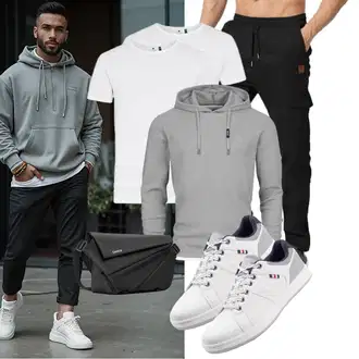 7/8-lang Outfit mit Schwarz/Khaki/Dunkelblau Trainingshose/Sporthose/Jogger Hose/Cargo-Jogginghose/Kurze Hose/Capri/Cargo Short JustSun "Freizeit Outfit"