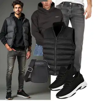 Outfit mit Schwarz Steppweste/Kunstfaserweste/Indoorweste/Wendeweste/Reitweste/Isolationsweste/Puffer Weste/Daunenweste Calvin Klein "Freizeit Outfit"