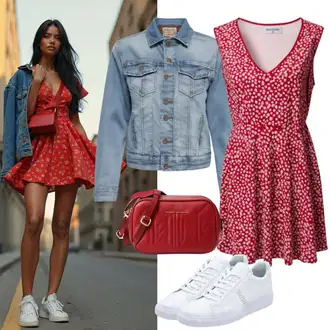 Outfity pro léto Vintage s Červená Pásková taška/Klasická Taška Přes Rameno/Taška pro diabetiky/Vějířová brašna/Malá Taška/Brašna/Sportovní Taška Přes Rameno/Taška do pasu Kipling "Jarní oblečení"Look: Blokování barev, 70tá léta, Klasické, Italský, Námořní, Retro, Sportovní, Vintage