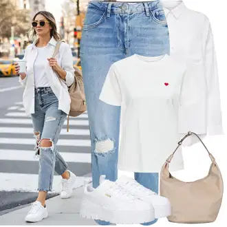 Léto Outfit s Světle modrá/Modrá Zkrácené Džíny/Džíny s Rozparkem/Girlfriend Džíny/Boyfriend Džínové kalhoty/Kožené bundy/Džíny s Dírou/Kotníková Bota Goldgarn "Jarní outfit"