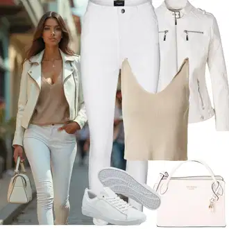 Outfit s Šedá/Krémová/Bílá Úzká Teniska/Kožené Tenisky/Nízká Teniska Puma "Jarní outfit"