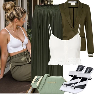Bez rukava Outfit sa Bijela/Krem/Smeđa Majica I Top Veći Broj/Bluza i Tunika/Žensko donje rublje i kupaći kostimi/Bluza Veći Broj About You "Jarní outfit"