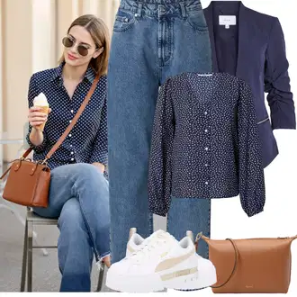 S Pertlanjem Outfit sa Plava/Svjetloplava Vrećaste Traperice/Dad Traperice/Girlfriend Traperice/High Waist Traperice/Culotte Traperice/Traperice Opuštenog Kroja/Mom Jean/Formalna Košulja/Vintage traperice rÆre by lorena rae "Jarní outfit"