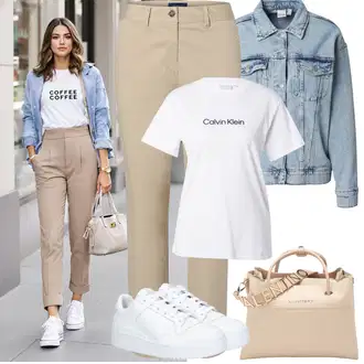Outfit s Béžová/Khaki Kalhoty s 5 kapsami/Twillová Kalhoty GANT "Jarní outfit"