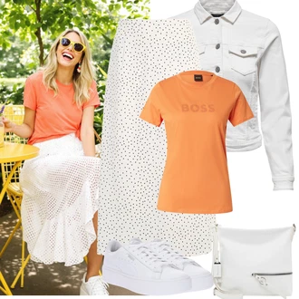 Outfit s Bílá/Zelená Italská Sukně/Midi Sukně/Dlouhá Sukně/Zavinovací Sukně/90tá Léta Sukně/Moderní Sukně/Křesťanská Sukně/60tého Léta Sukně/Slavnostní Maxi sukně/Sukně do Délky Lýtka/Sukně s potiskem/Maxi sukně/Sukně Pro Matriku only petite "Jarní outfit"