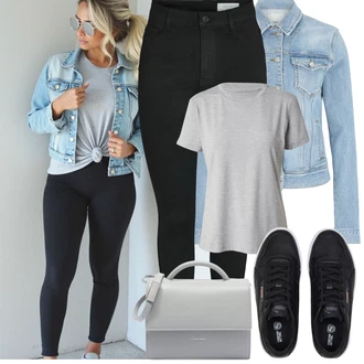 Kůže Outfit s Černá Nízká Teniska/Teniska na platformě/Kožené Tenisky/Skate Bota Puma "Jarní outfit"