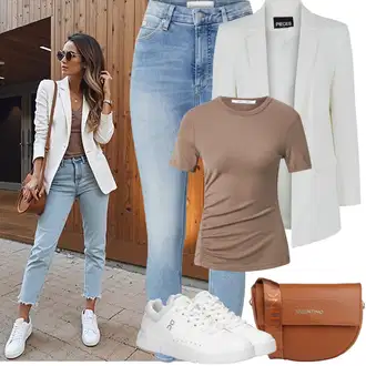 Old Money Outfit sa Svjetloplava/Plava Traperice Kožna Jakna/High Waist Traperice/Muška Kožna Jakna/Čizma do Gležnja/Capri Traperice/Skraćene Traperice/Slip-on Traperice/Ženske Traperice 7/8 Dužine/Push-up Traperice/Traperice s Prorezom Calvin Klein Jeans "Jarní outfit"Look: Rap, Stil, Prekrasan, cool, 90-ich, Old Money