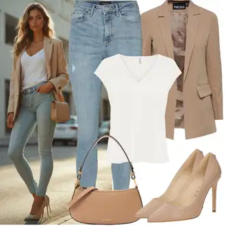 Ležerno Outfit sa Svjetloplava/Plava rupa hlača/Traper Tajice/Hlače s Prorezom/Jeggings/Skinny Hlače VERO MODA "Jarní outfit"Look: Stil, Rap, Old Money, Ležerno, moderne, Disko, cool, Prekrasan