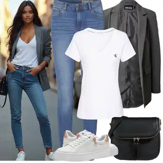 Outfit sa Plava/SvjetloPlava Traper Tajice/Jeggings/Skinny Hlače VERO MODA "Jarní outfit"