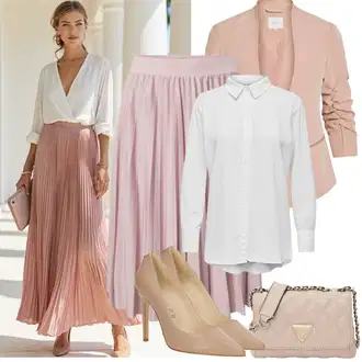 Outfit sa Ljubičasta/Pink Midi suknja od tila/Kratka plisirana suknja/Moderne Suknja/Suknja Iz 90-ih/Midi Suknja About You "Jarní outfit"