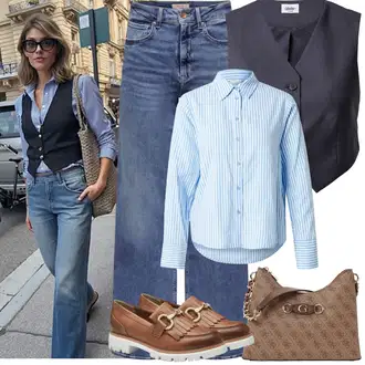 Outfit sa SvjetloPlava/Plava rupa hlača/Široka Hlača/Zvonaste Hlače/Hlače sa Naramenicama/Boyfriend Hlače/Hlače s Prorezom/Hlače Visokog Struka/Bootcut Hlača Only "Jarní outfit"