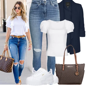Bal Outfit sa Bijela/Krem Majica I Top Veći Broj/Bluza Veći Broj Lascana "Jarní outfit"Look: Koncer, Krštenje, Bal