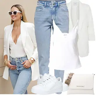 Outfit sa Krem/Bijela Kaput/Pletivo Veći Broj/Tunika Pieces "Jarní outfit"