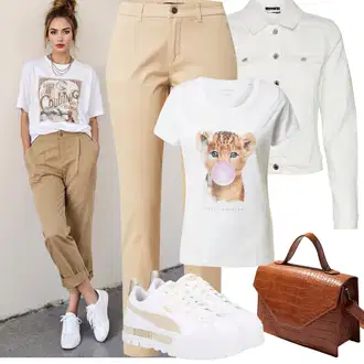 Outfit s Béžová/Hnědá/Khaki Úzká Kalhoty/Rovná Kalhoty/Kalhoty se Štěrbinou/Skinny Kalhoty/Twillová Kalhoty Only "Jarní outfit"