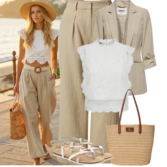 Outfit s Šedá/Bílá/Krémová Tunika/Tričko & Top Móda Pro Plnoštíhlé/Halenka Móda Pro Plnoštíhlou/Pletenina veľkej veľkosti Only "Jarní outfit"