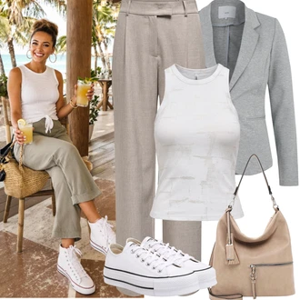 S ramenními vycpávkami Outfit s Šedá/Světle šedá Nezařazené Ichi "Jarní outfit"Look: S ramenními vycpávkami, Běhání, Volný čas, Na Procházku