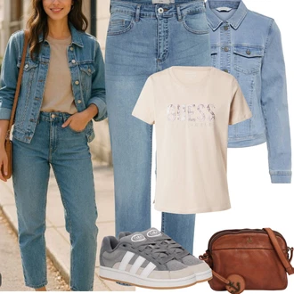 Cool Outfit s Světle modrá/Modrá Krátké Džínové Bundičky/Džínové Bund Only "Jarní outfit"Look: 90tá léta, Cool, Mom, Krásný, Punk, Univerzitní