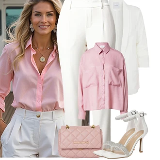 s gliterima Outfit sa Bijela/Srebro/Siva/Bež Sandala sa šljokicama/Salonka & Visoki Pet/Sandala s petom/Sandala na Petu/Cipela Za Vjenčanje/cipela za mladenku About You "Jarní outfit"