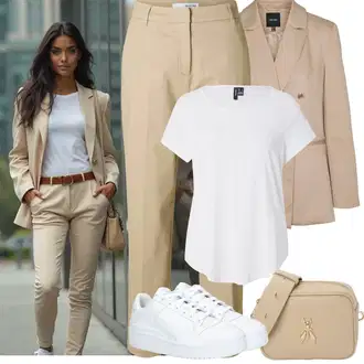 Četvrt rukavi Outfit sa Bijela/Siva/Krem Bluza i Tunika Tunika/Majica I Top Veći Broj/Bluza Veći Broj VERO MODA "Jarní outfit"