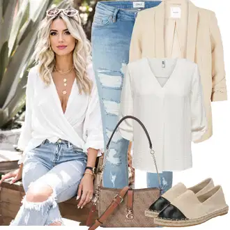 Léto Outfit s Světle modrá/Modrá Kožená bunda/Džíny s Rozparkem/Kotníková Bota/Push up Džín/Kožené bundy/Džíny s Dírou/Džíny s Nízkým Sedem Only "Jarní outfit"
