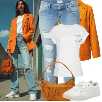 Léto Outfit s Světle modrá/Modrá Kožená bunda/Džíny s Rozparkem/Kotníková Bota/Push up Džín/Kožené bundy/Džíny s Dírou/Džíny s Nízkým Sedem Only "Jarní outfit"