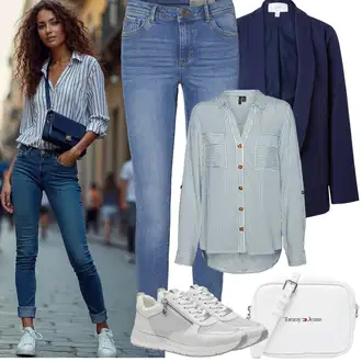 Ležerno Outfit sa Plava/Svjetloplava Traper Tajice/Jeggings/Skinny Hlače VERO MODA "Jarní outfit"Look: Stil, Rap, Ležerno, moderne, Disko, Prekrasan, cool, Old Money, Običan