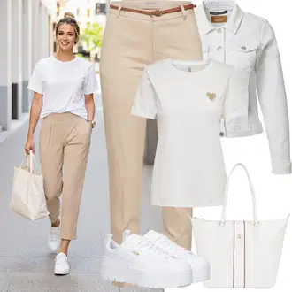 Outfit sa Krem/Siva/Bijela Kaput Only "Jarní outfit"