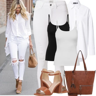 Outfit s Šedá/Krémová/Bílá Jeggings/Kalhoty s dírou Only "Jarní outfit"