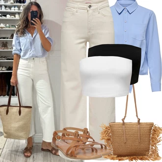 90tá léta, Styl Outfit s Béžová/Khaki Džín s Širokou Nohavicí/Džíny Volného Střihu/Džíny Culottes/Džíny s Rozparkem Only "Jarní outfit"Look: Styl, 90tá léta, Bad Taste, Klasické, Old Money, Venkovní