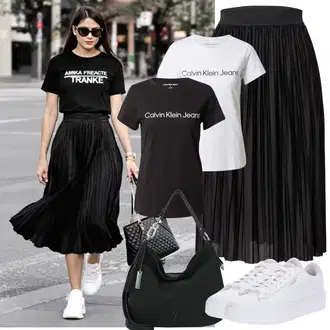 moderne Outfit sa Crna/Plava/Krem/Tamnosmeđa/Tamnozelena/Smeđa Majica I Top Veći Broj/Bluza Veći Broj Calvin Klein Jeans "Jarní outfit"Look: 90-ich, Sveučilišna, Mom, Talijanski, cool, Skater, moderne, Techno, Ured, Jazz, Vanjski