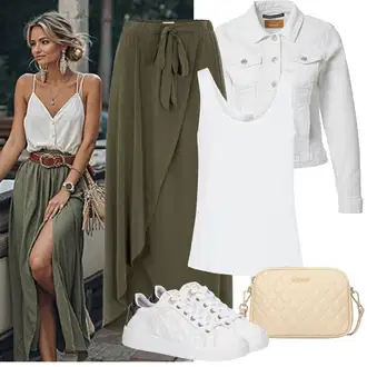 Outfit sa Krem/Siva/Bijela Kaput Only "Jarní outfit"