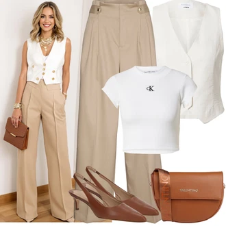 Outfit s Bílá/Zelená/Khaki/Tyrkysový Zkrácený Top/Krátký Top/Tričko s krátkým rukávem Calvin Klein "Jarní outfit"