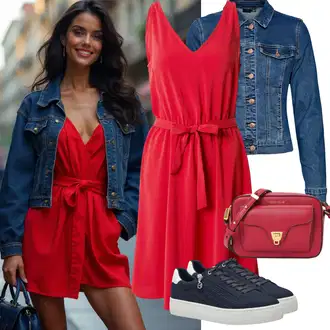 Outfit s Červená/Tmavě červená/Růžová Žerzejové Šaty/Společenské šaty pro hosta/Šaty Bez Rukávů/Zavinovací Šaty/Občanské šaty/Šaty s Páskem/Letní Šaty Vila "Jarní outfit"