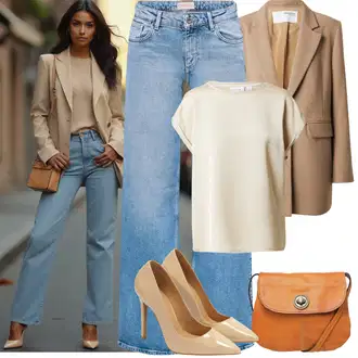 Četvrt rukavi Outfit sa Bež/Smeđa/Zlatni/Kaki/Bijela Majica I Top Veći Broj/Bluza i Tunika Tunika/Bluza Veći Broj Vila "Jarní outfit"