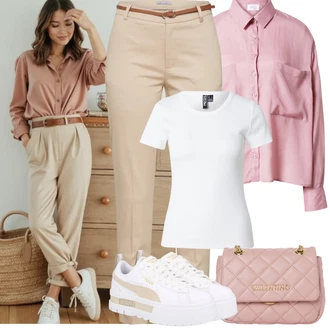 Outfit sa Siva/Bež/Bijela Niska Tenisica/Tenisica s platformom Puma "Jarní outfit"