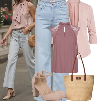 Matični ured Ljeto Gost Outfit sa Pink/Bež/Smeđa Udobna pumpa/Sandalice s blok petom/Vintage Pumpa/cipela s remenom/Cipela Mary Jane/Salonka & Visoki Pet/Platformska Pumpa/Pumpica S Visokim Prednjim Dijelom About You "Jarní outfit"Look: Valentinovo, Posebne prigode, Festival, 60. rođendan, 18. rođendan, Malle, Matični ured, Potvrda, 30. rođendan, Koncer, Rođendan, 70. rođendan