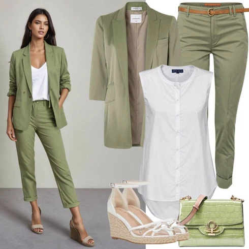 Kombinace Zelená/Tmavě Zelená Ležérní Kalhoty/Paperbag Kalhoty/Bengaline Kalhoty/Mušelínové Kalhoty/Chinos VERO MODA