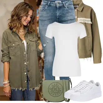Outfit s Bílá Nízká Teniska/Teniska s dírkovaným vzorem/Úzká Teniska/Teniska na platformě Puma "Jarní outfit"
