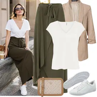 Podstavljeno Outfit sa Bijela/Siva/Krem Tanka tenisica/Niska Tenisica/Kožna tenisica Puma "Jarní outfit"