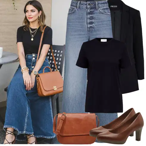 Kombinace Světle Modrá/Modrá Zvonová Kalhoty/Lacláč/Kalhoty s Vysokým Pasem/Kalhoty se Štěrbinou/Kalhoty s dírou/Široká Kalhoty/Culotte Kalhoty jjxx