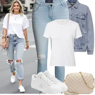 Léto Outfit s Světle modrá Kožená bunda/Džíny s Dírou/Kožené bundy/Kotníková Bota/Zkrácené Džíny/Džíny s Rozparkem/Push up Džín Noisy may "Jarní outfit"
