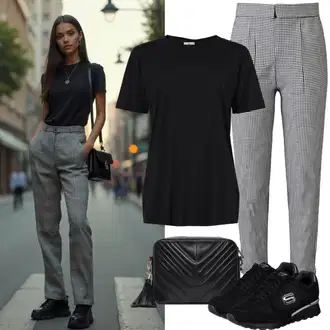 Kulatý výstřih Outfit s Černá/Tmavě šedá Tričko s krátkým rukávem/Tričko nadměrné velikosti/Síťované tričko/Pletené tričko/Funkční tričko/Tričko Urban Classics "Jarní outfit"